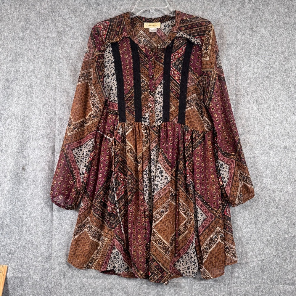 Y2K Sheer Paisley Patchwork Dress Size XL Boho Cottagecore Forest Fairy Side Tie